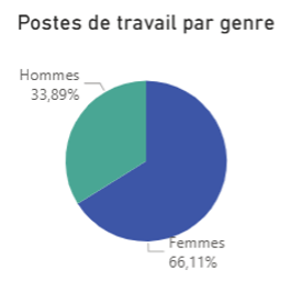 Postes de travail par genre - Hommes  33,89% et femmes 66,11%